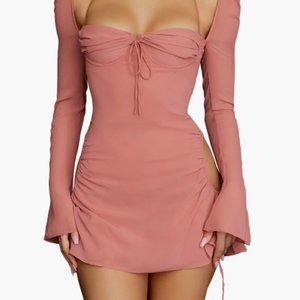 NWT House of CB Baby Pink Long Sleeve Halter Mini Dress S